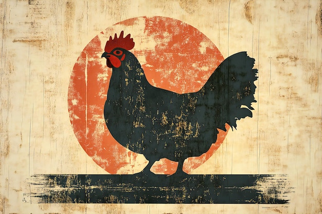 Photo a chicken with a red circle on it is on a brown background