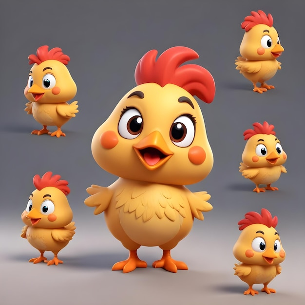 a chicken with a red head and orange beak stands in front of other chickens