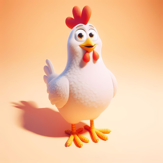 a chicken with a red head and a yellow background