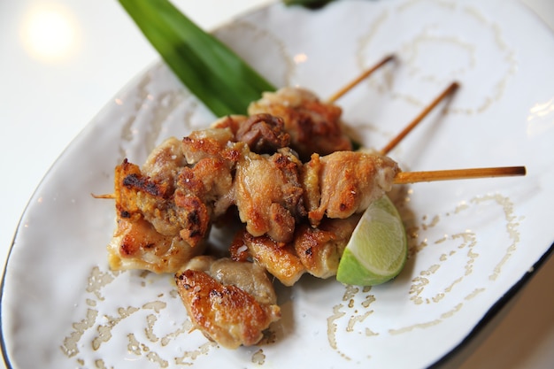 Chicken yakitori with salt , Japanese food