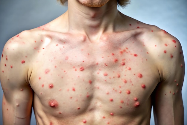 Chickenpox rash on torso with red itchy blisters