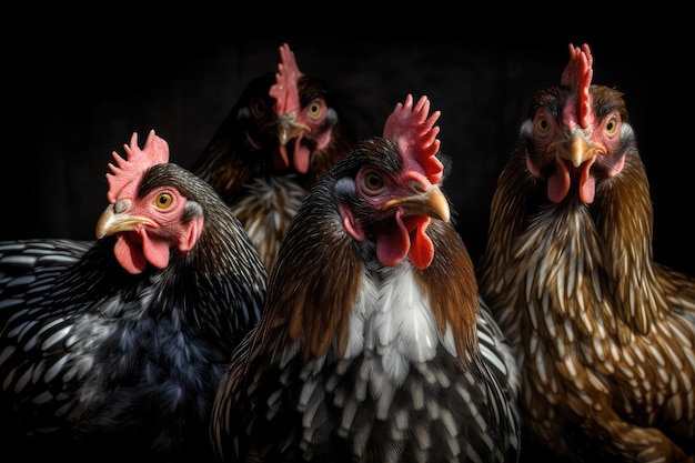 Chickens waiting to be fed up they are looking at the camera