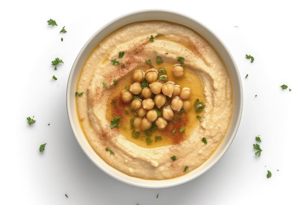 Chickpea hummus isolated on white background AI generative