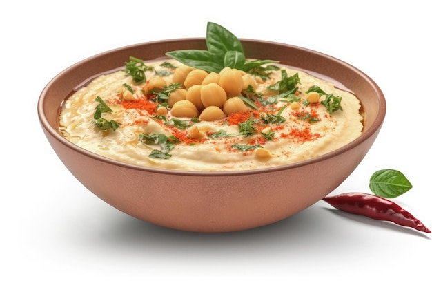 Chickpea hummus isolated on white background AI generative