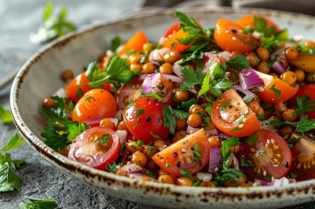 Chickpea Salad with Tomatoes Red Onion and Parsley