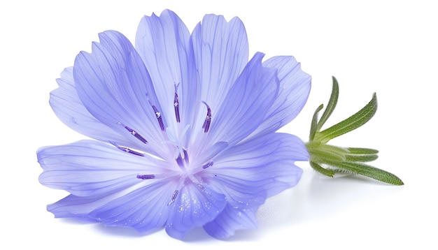 Chicory flower with leaf isolated on white background macro