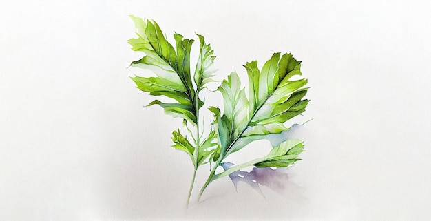 Chicory green leaves. Color watercolor on white paper background. Illustration of vegetables.