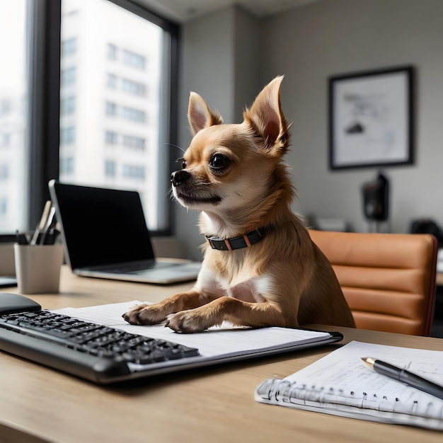 Photo chihuahua dog in the office