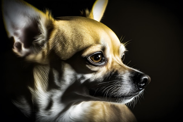 Chihuahua dog portrait on black background Neural network AI generated