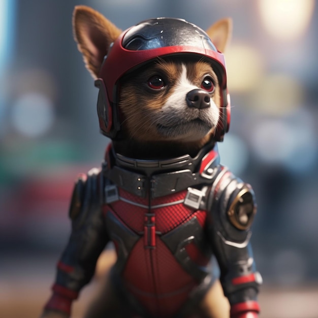 A chihuahua dog wearing a helmet and a helmet.