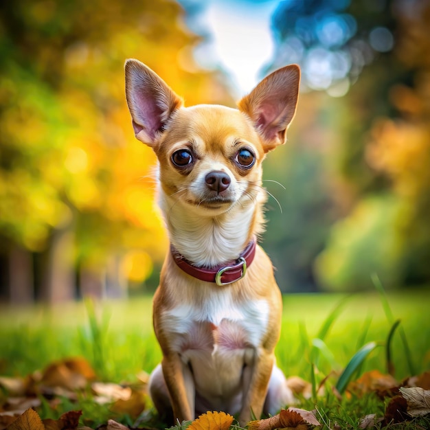 Chihuahua Sitting In Autumn Park Generative AI