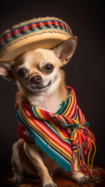 A chihuahua wearing a sombrero and a sombrero