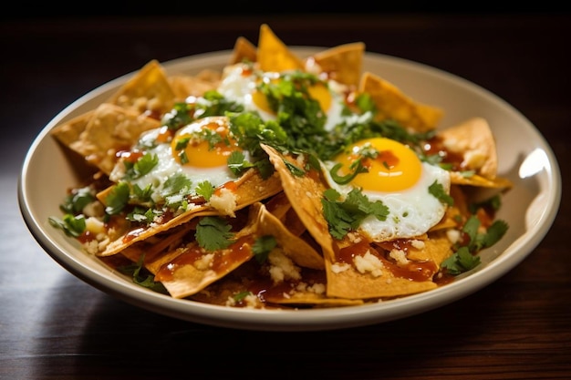 Photo chilaquiles with honey and chili sauce