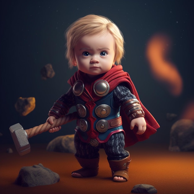 Photo a child in a armor with a sword and shield