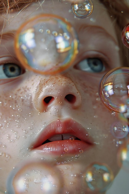 child blowing soap bubbles Generative AI