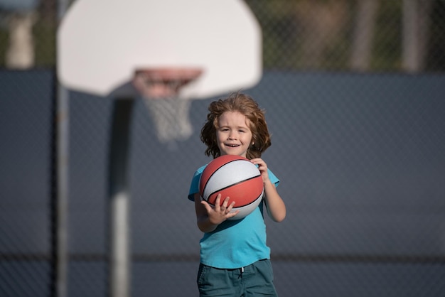 Child boy preparing for basketball shooting active kids lifestyle