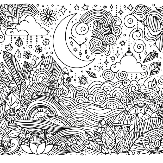 Child coloring book with adorable and detailed nature scenes to color