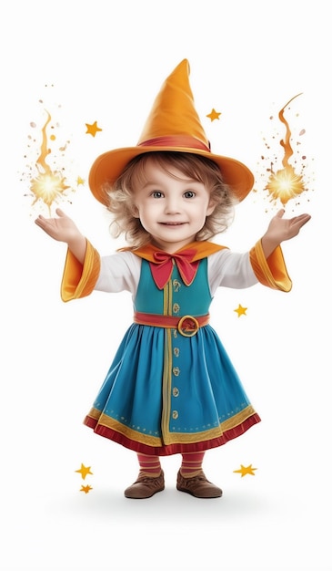 a child in a costume with a firework display