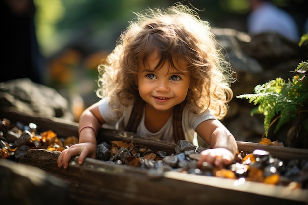 Child discovers treasure in sunny clearing generative IA