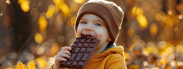 child eats chocolate closeup Selective focus