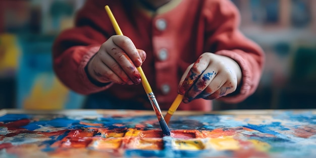 Photo child engaged in watercolor painting activity