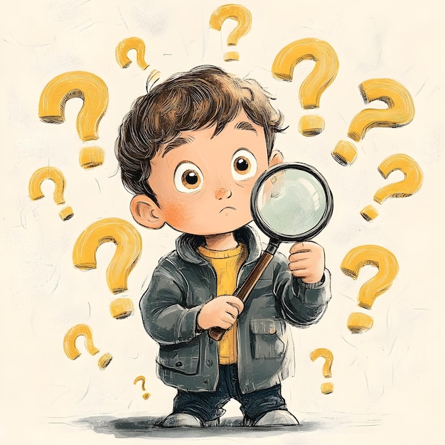 Photo child examining mysteries with magnifying glass in imaginative