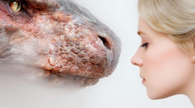 Photo child examining reptile up close