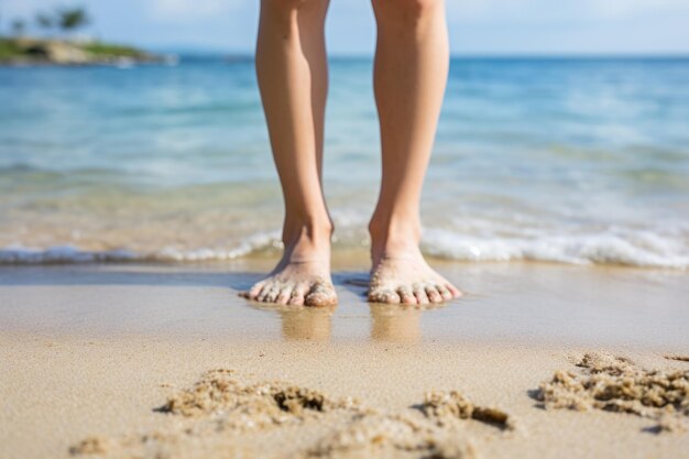 child feet standing on beach ai generated