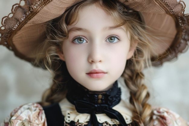 child girl of the 19th century Vintage fashion Generative AI