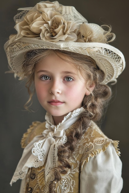 child girl of the 19th century Vintage fashion Generative AI