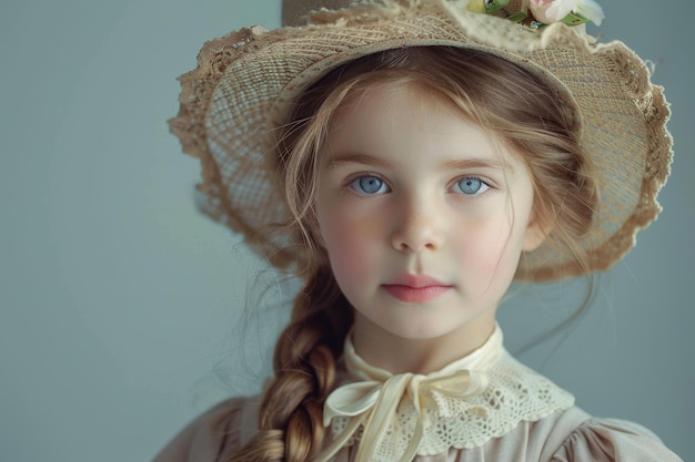 child girl of the 19th century Vintage fashion Generative AI