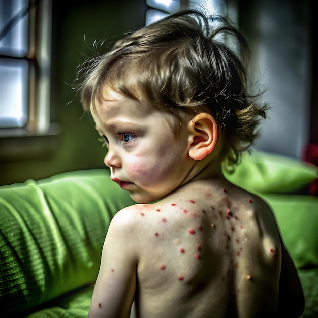 Child has chicken pox rash on shoulders and back