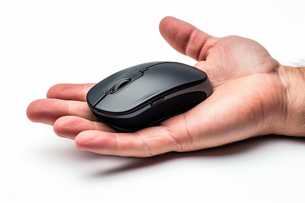 Photo child holding computer mouse isolated on white background for enhanced search relevance