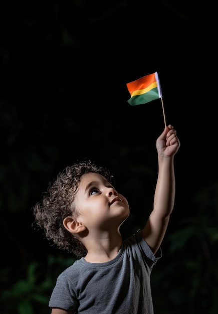 A child holding a miniature flag