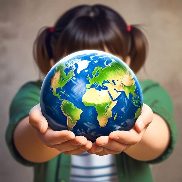 a child holds a globe in his hands