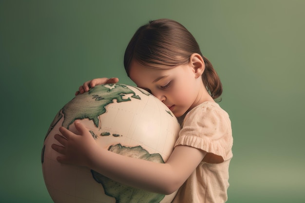 Child hugging planet Peace global Generate Ai