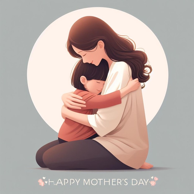 Child hugs her mother and wishes Happy Mothers Day