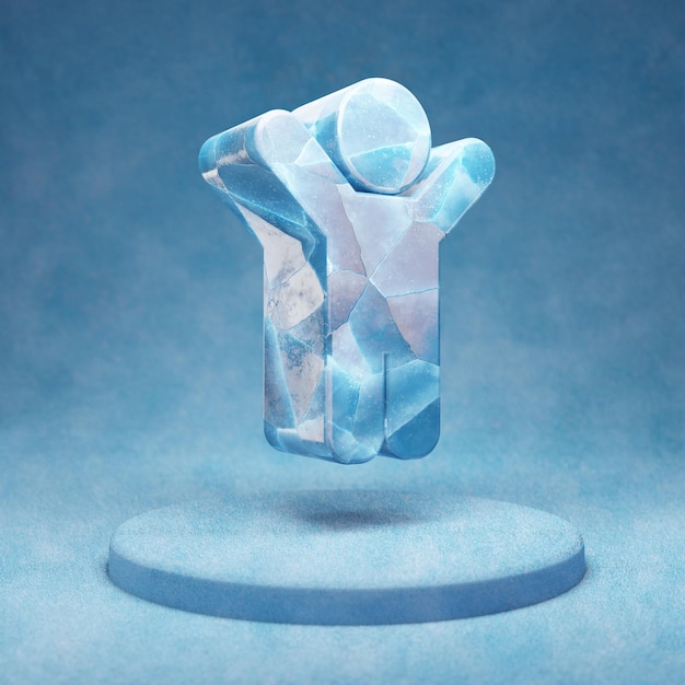 Child icon. Cracked blue Ice Child symbol on blue snow podium. Social Media Icon for website, presentation, design template element. 3D render.