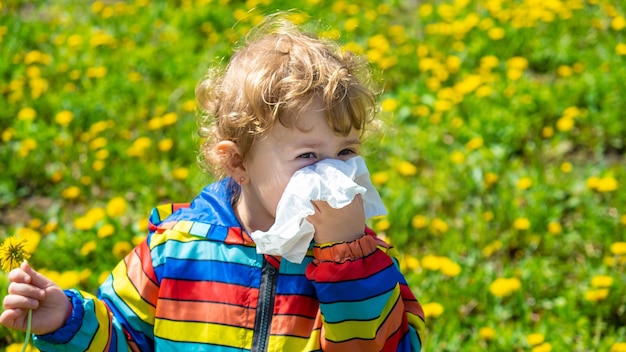 The child is allergic to flowers Selective focus