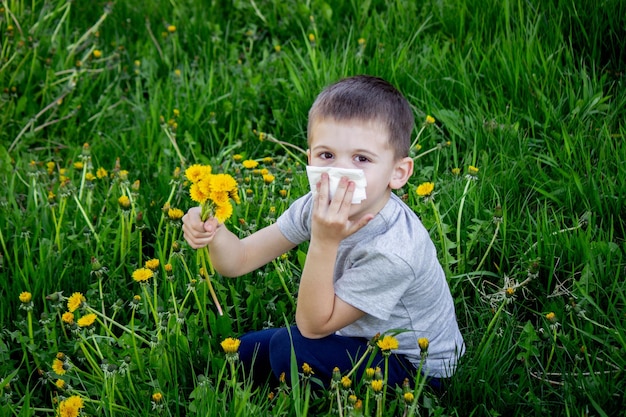 the child is allergic to spring flowers Selective focus