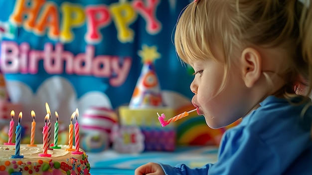 a child is blowing out candles on a birthday cake