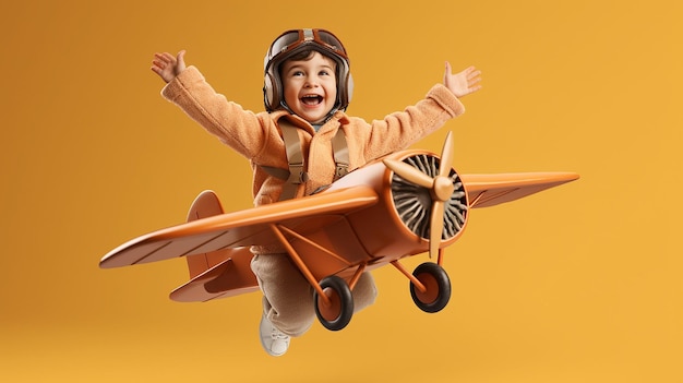 A child is sitting on a plane