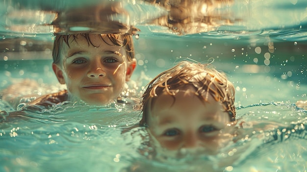 Photo a child is swimming in the water