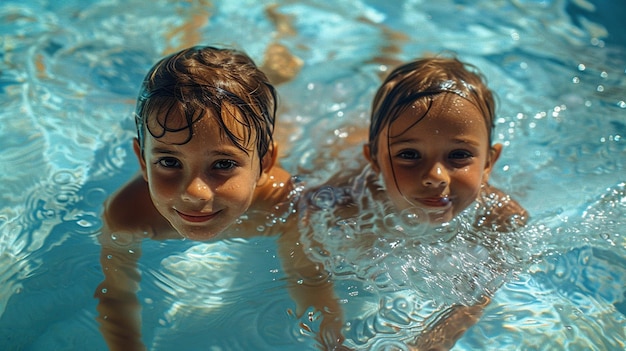 Photo a child is swimming in the water