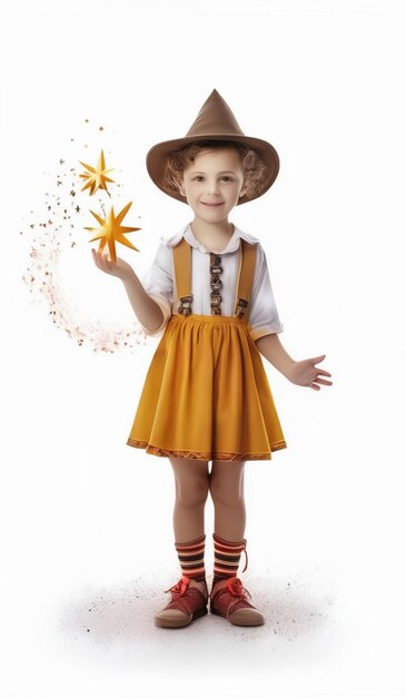 a child is wearing a costume and a hat with a star on it