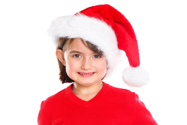 Child kid girl Christmas portrait Santa Claus isolated on white