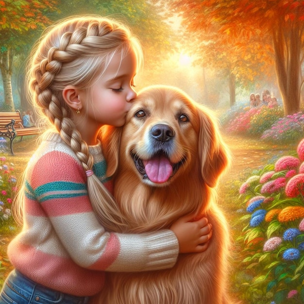 child kissing pets