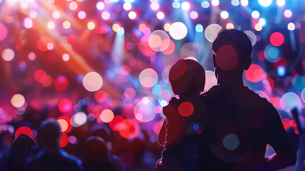 a child looks at a crowd with the lights behind him