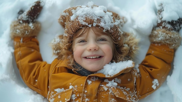 A child making snow angels in the snow with pure joy and fun