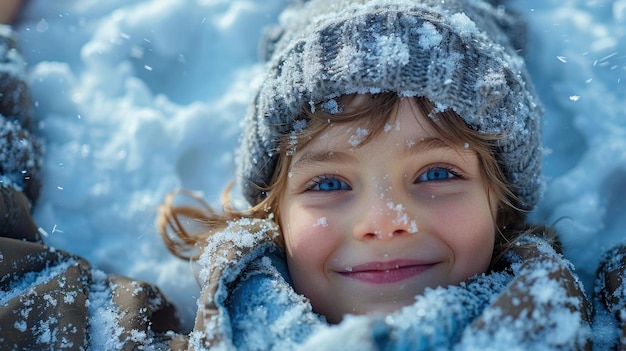 A child making snow angels in the snow with pure joy and fun